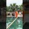 Coach Thanh Huyen – The catwalk challenge on a wooden beam over the swimming pool.